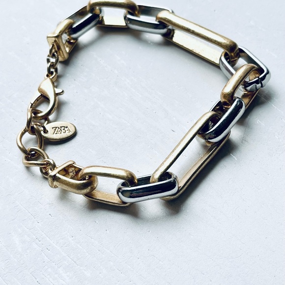 Zara Chunky Silver and Gold Tone Chain Bracelet Oversized - Picture 7 of 11